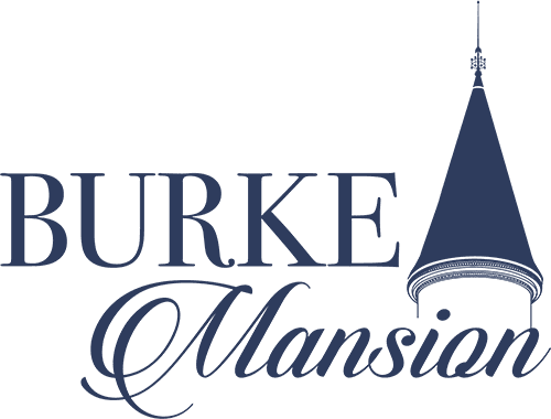 Logo of Burke Mansion featuring stylized text and a spire.